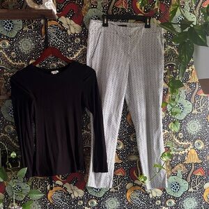 Jones New York Black White Pants w black long sleeve top